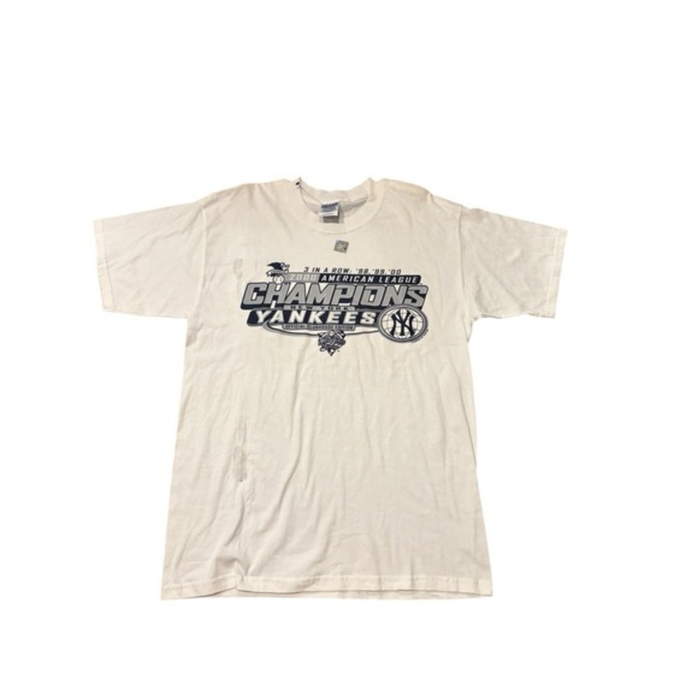 Vintage 2000 Yankees AL Champions T Shirt Large Gildan MLB VF Knitwear‎ Stains